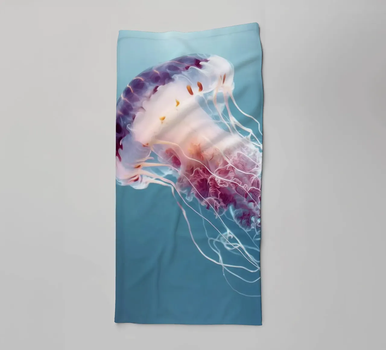 Ocean Life Wall Art - Glowing Jellyfish in Dark Sea towel by Vela Luna