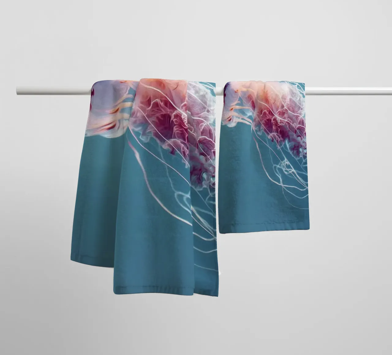 Ocean Life Wall Art - Glowing Jellyfish in Dark Sea towel by Vela Luna