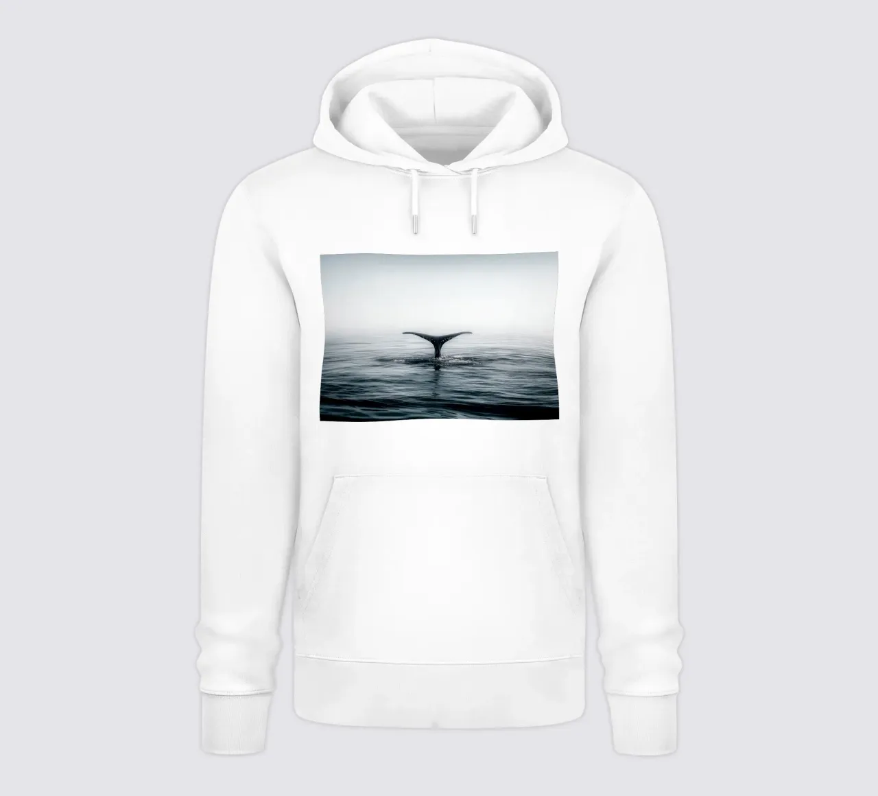 Minimalist Whale Tail – Ocean Photography-Inspired Print felpa con cappuccio da Vela Luna