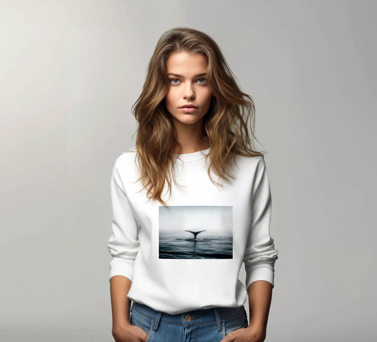 Minimalist Whale Tail – Ocean Photography-Inspired Print felpa da Vela Luna