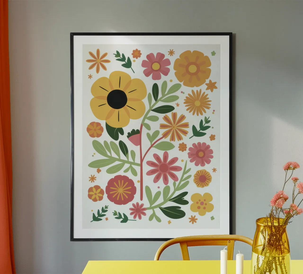 Folk Art Daisy Pattern poster de Luna Aura