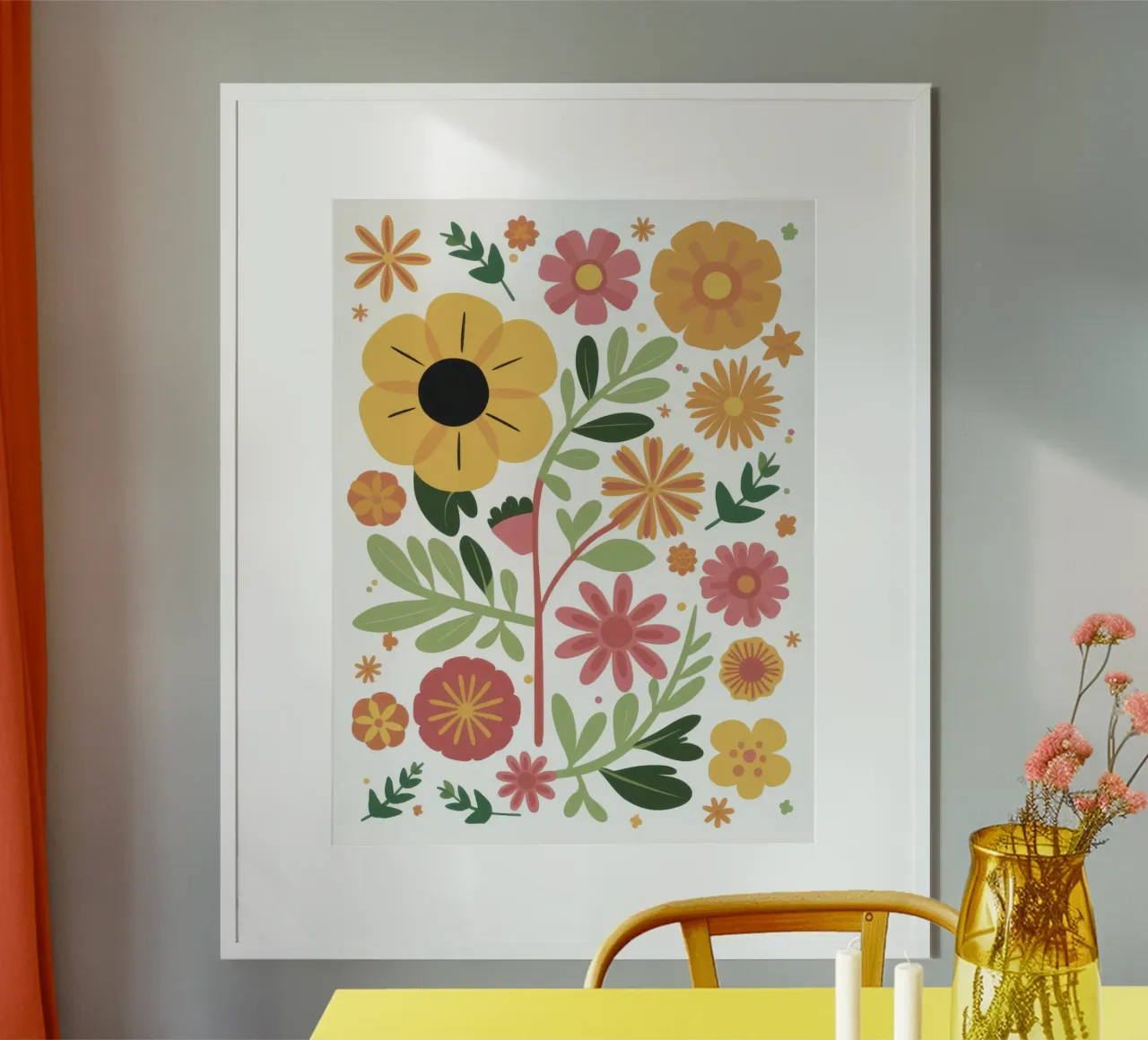 Folk Art Daisy Pattern poster de Luna Aura