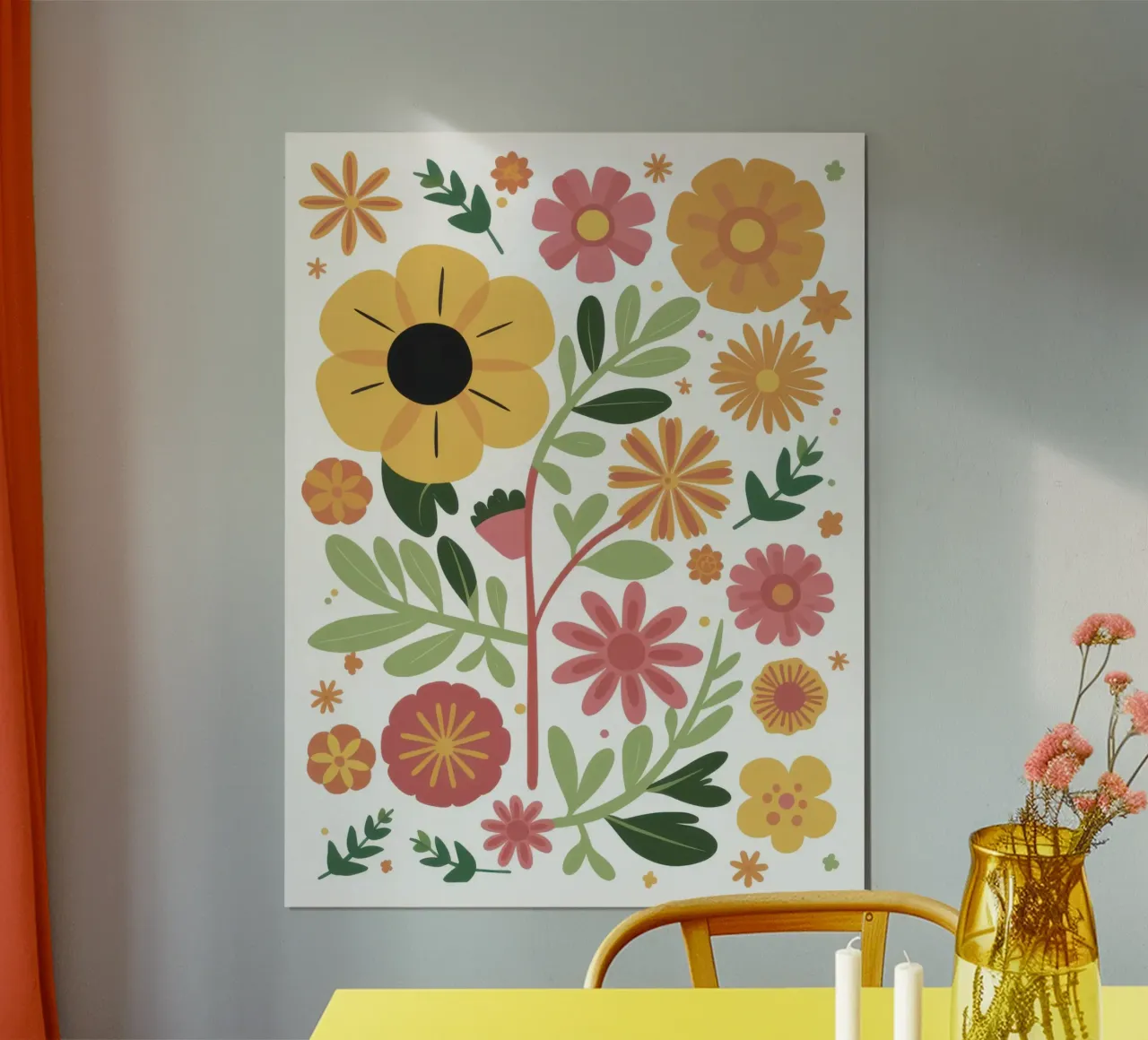 Folk Art Daisy Pattern poster de Luna Aura