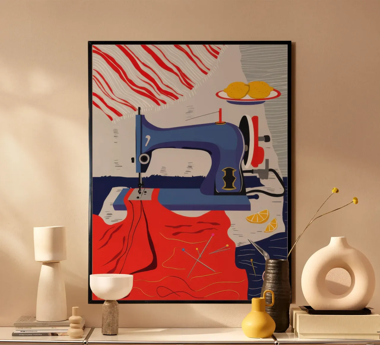Machine à coudre Nature morte poster avec cadre en plastique de Irish Strokes