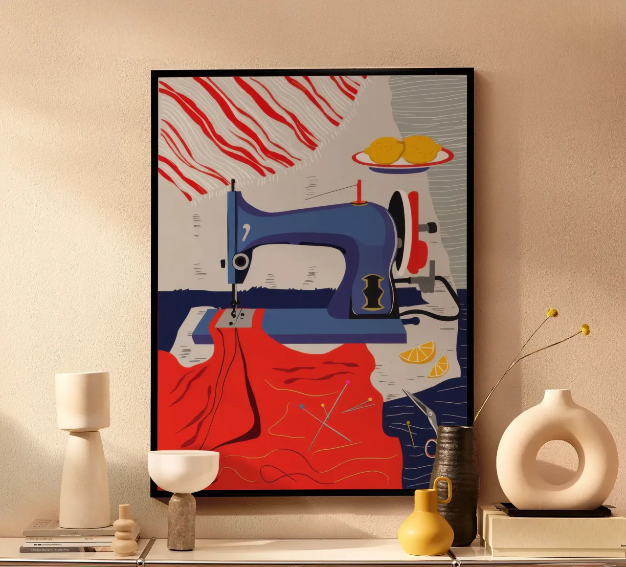 Machine à coudre Nature morte poster avec cadre en plastique de Irish Strokes