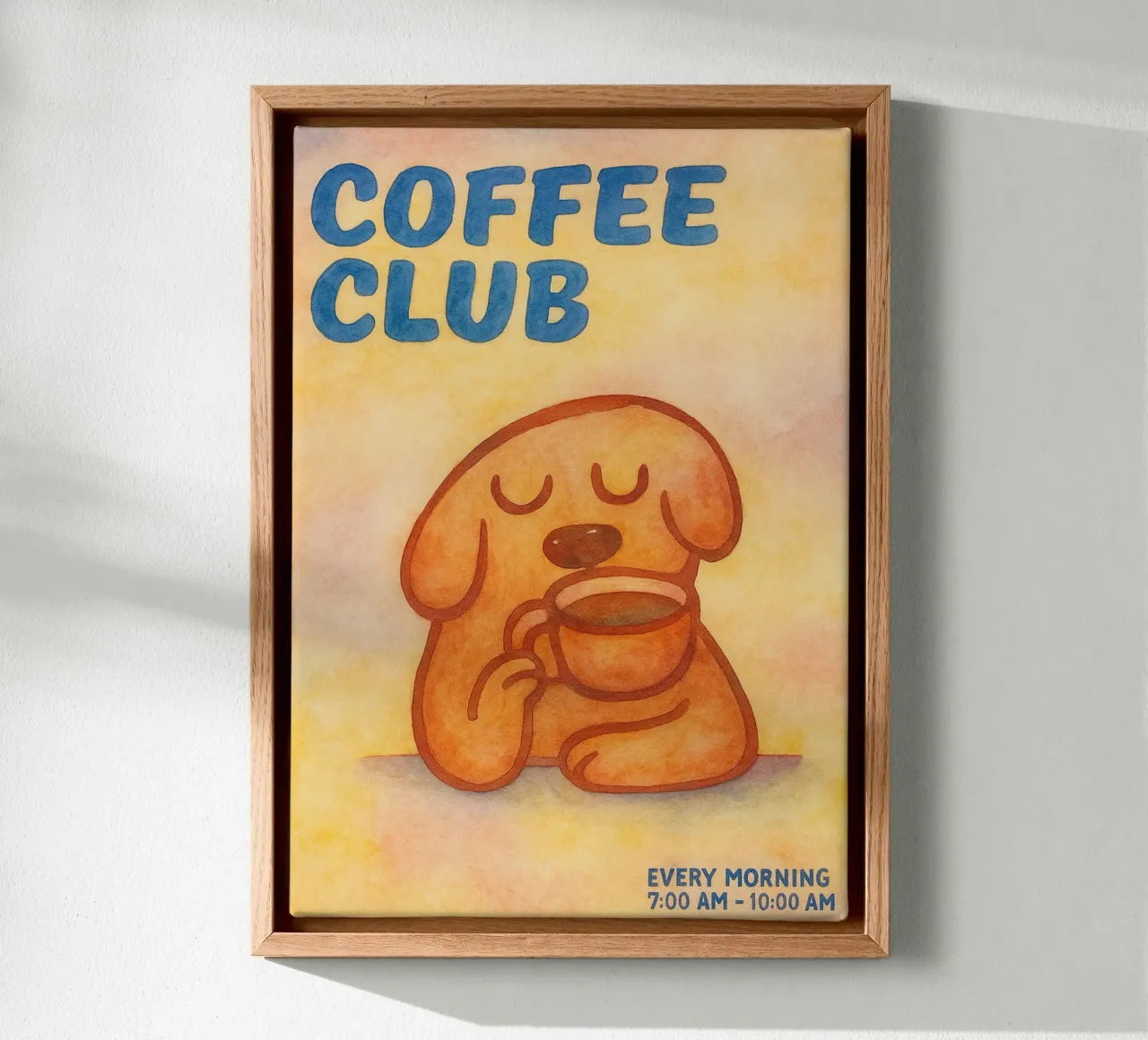 caffè club cane pittura tela con Cornice a cassetta da bonangroads