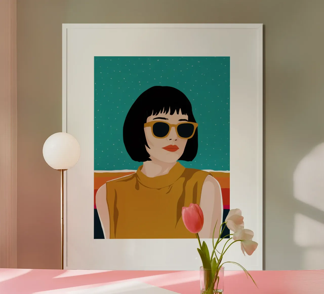 Sguardo fresco da gatto poster con telaio in legno da Irish Strokes