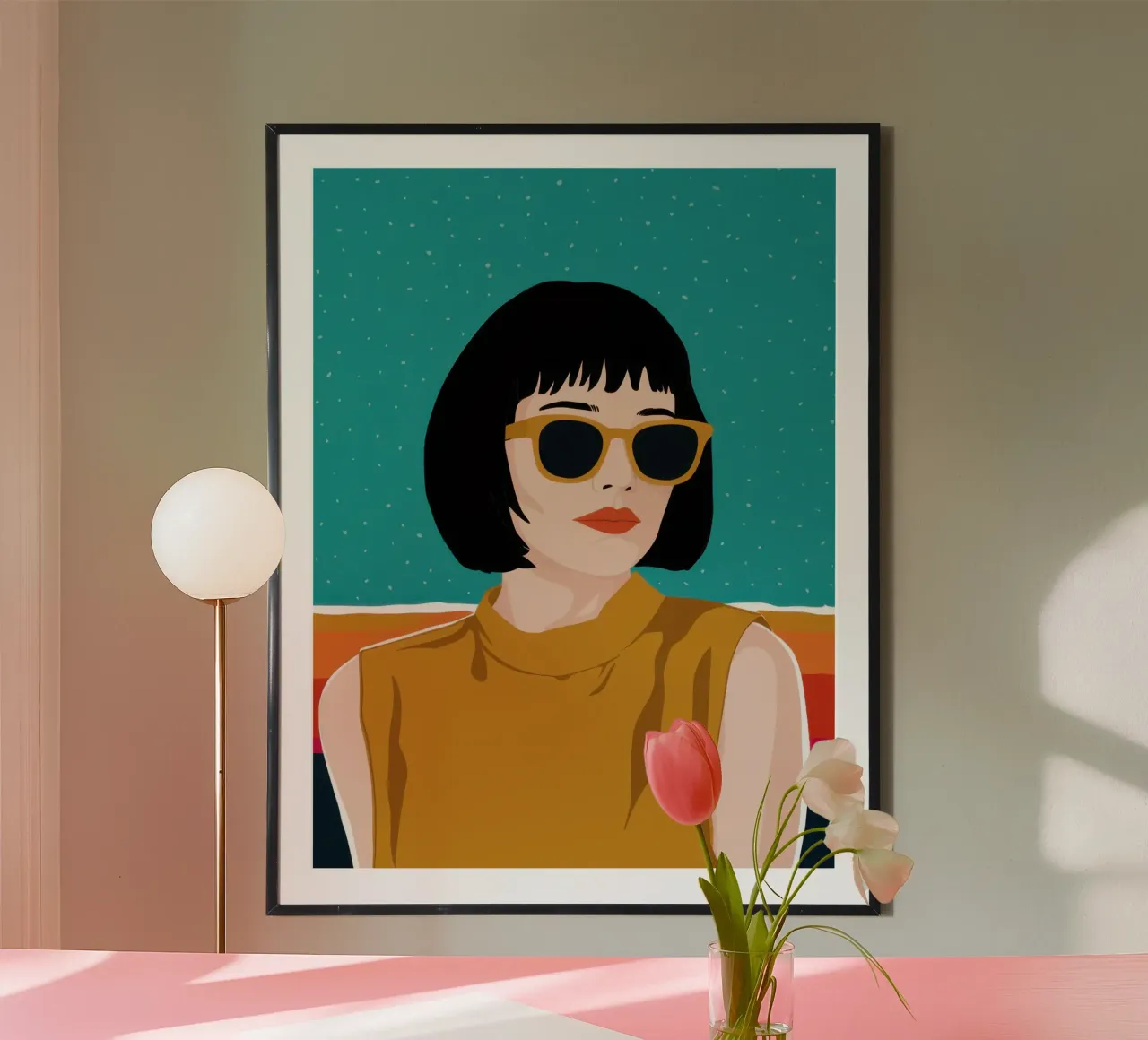 Sguardo fresco da gatto poster con telaio in legno da Irish Strokes