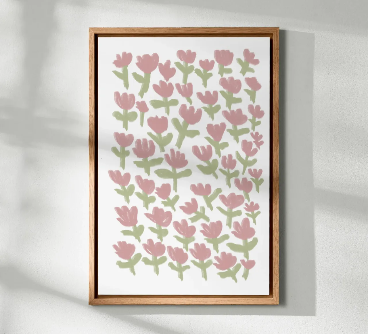 Abstract roze en groen bloemenpatroon canvas met Baklijst van Melloi Art Print