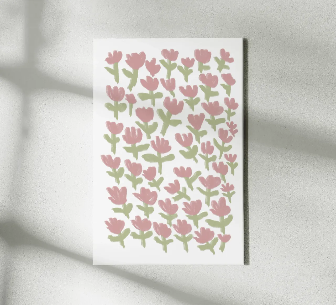 Abstract roze en groen bloemenpatroon canvas met Baklijst van Melloi Art Print