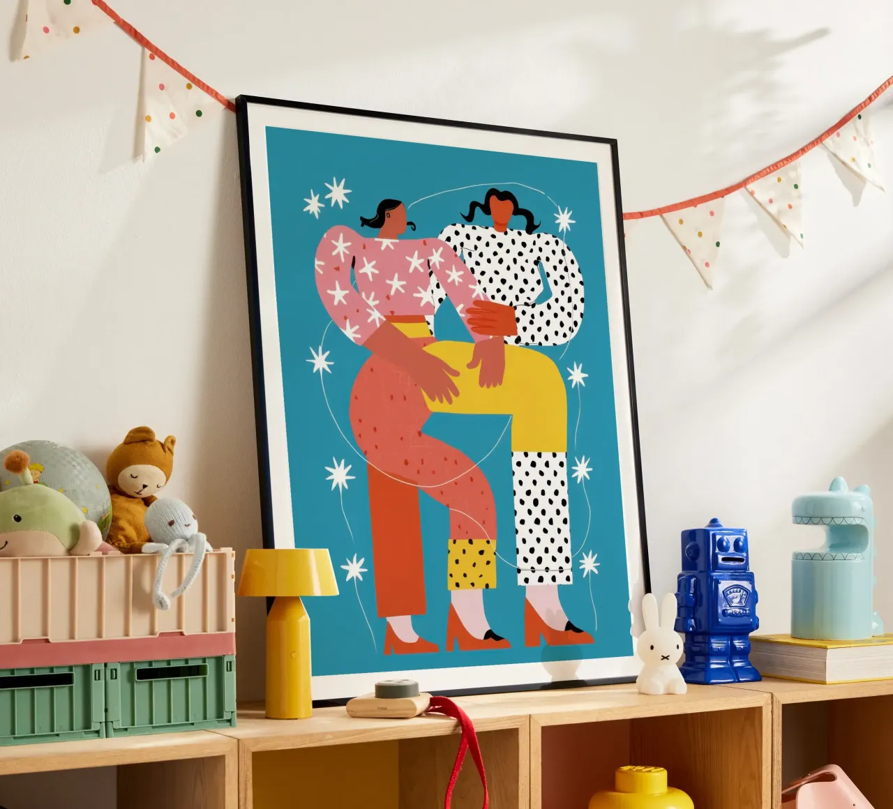 Un caldo abbraccio invernale poster con telaio in legno da Irish Strokes
