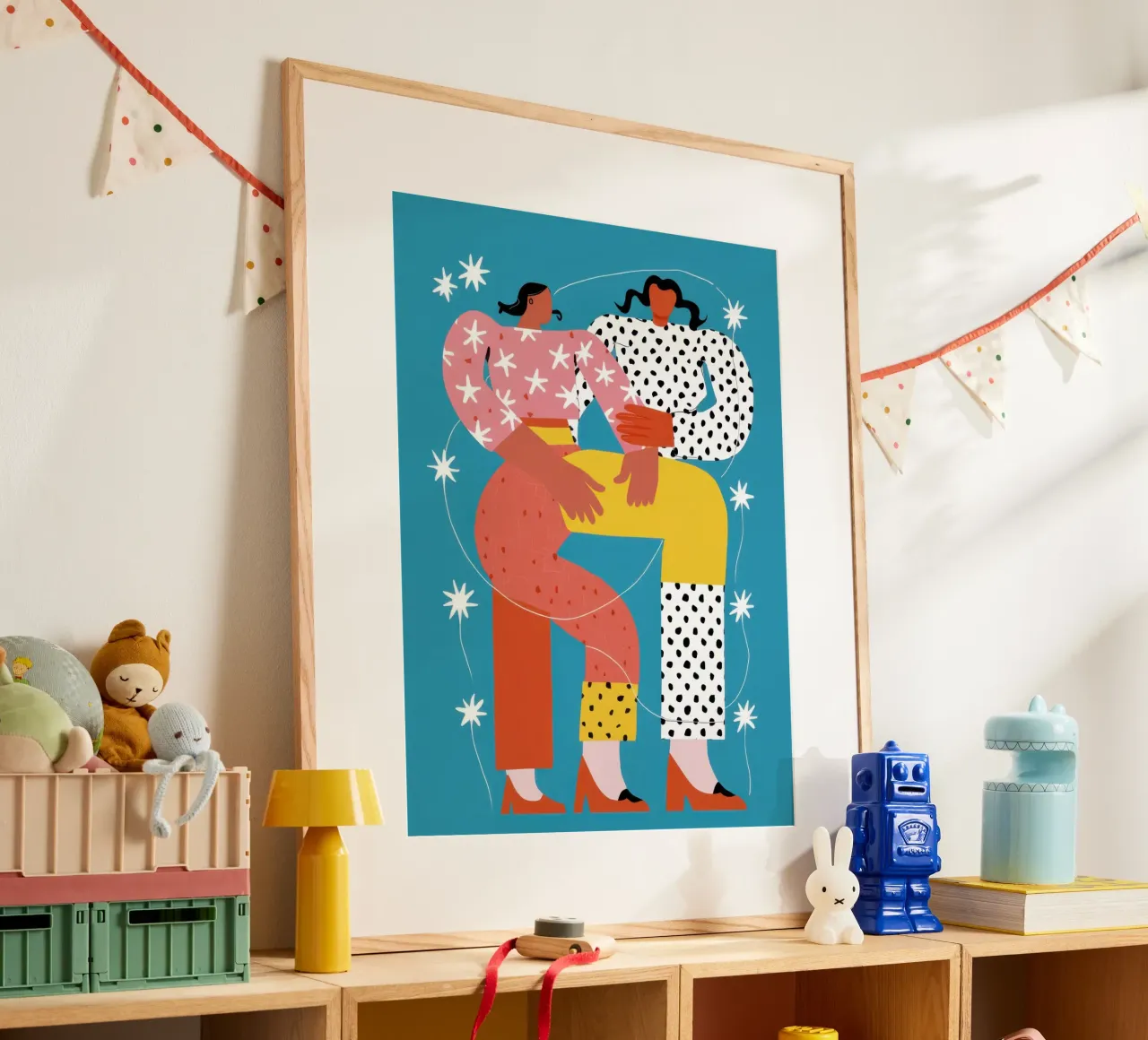 Un caldo abbraccio invernale poster con telaio in legno da Irish Strokes