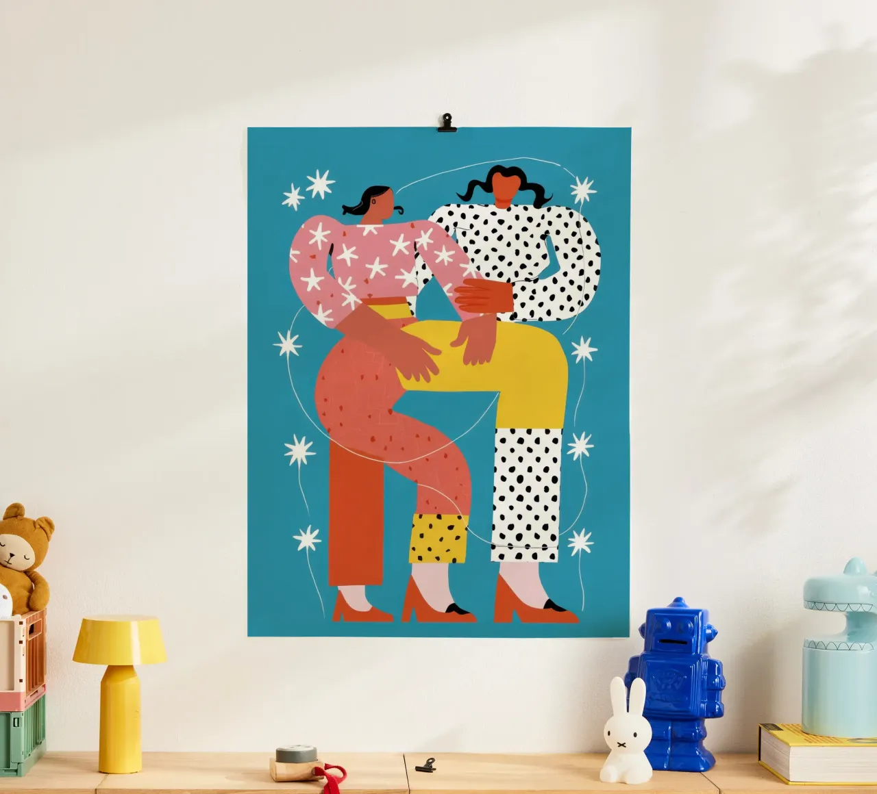 Un caldo abbraccio invernale poster con telaio in legno da Irish Strokes
