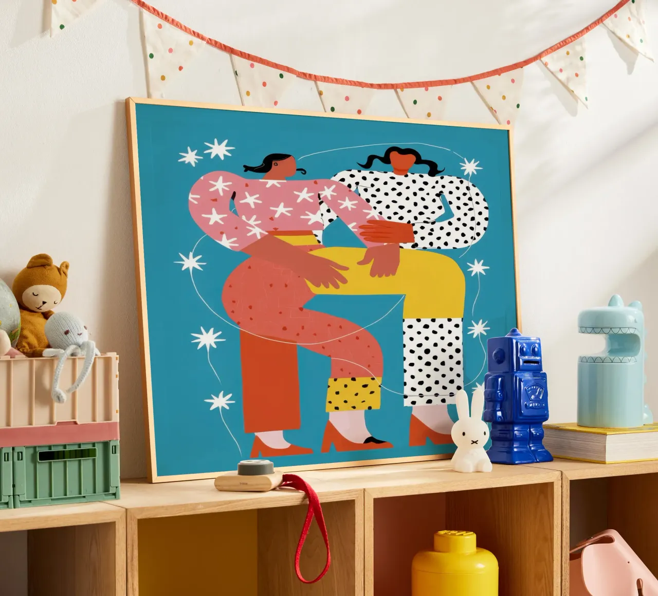 Un caldo abbraccio invernale poster con telaio in legno da Irish Strokes