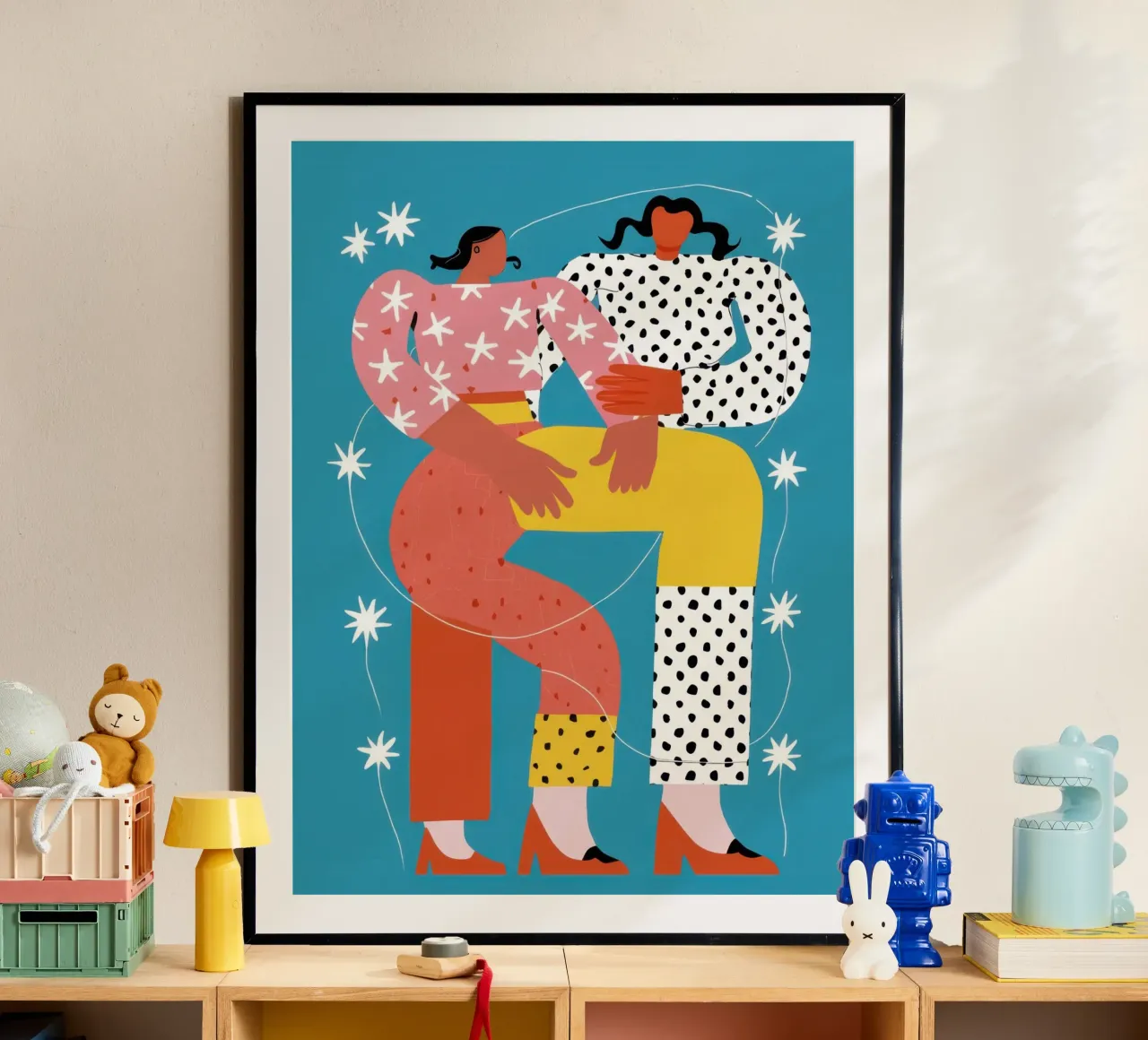 Un caldo abbraccio invernale poster con telaio in legno da Irish Strokes