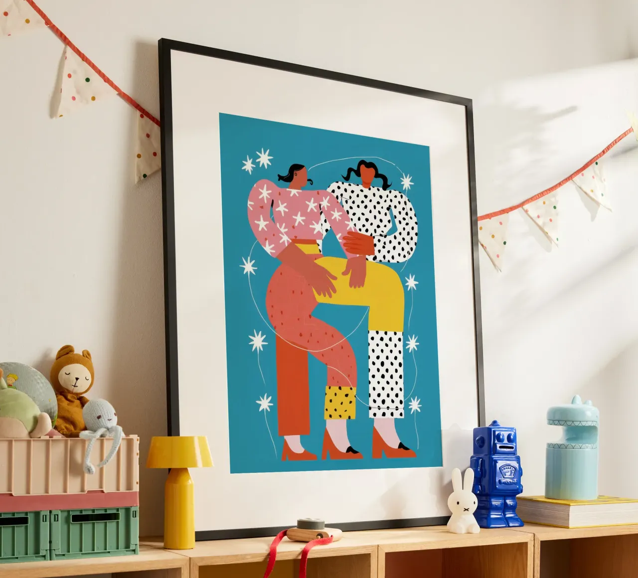Un caldo abbraccio invernale poster con telaio in legno da Irish Strokes