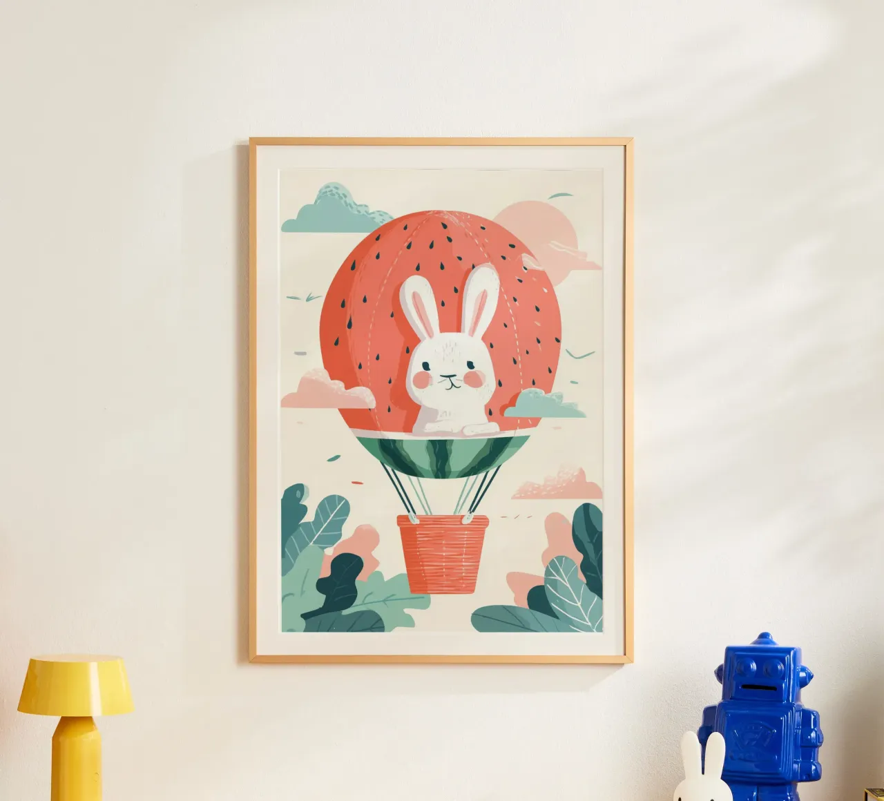 Bunny Balloon Adventure poster con telaio in alluminio da Kiara
