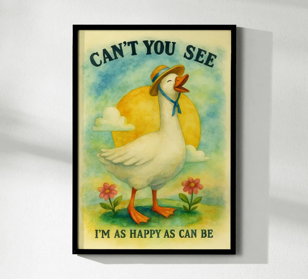divertente dipinto del cigno poster con telaio in legno da bonangroads
