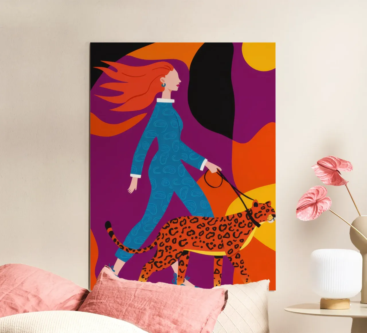 Donna che cammina con il leopardo poster da Irish Strokes