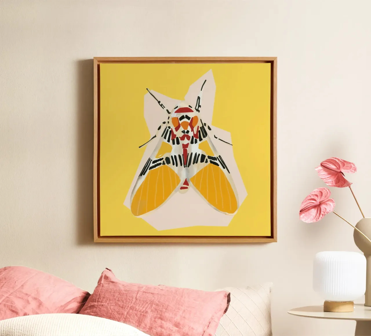 Moth on Yellow canvas with Floater frame by LeaDArt