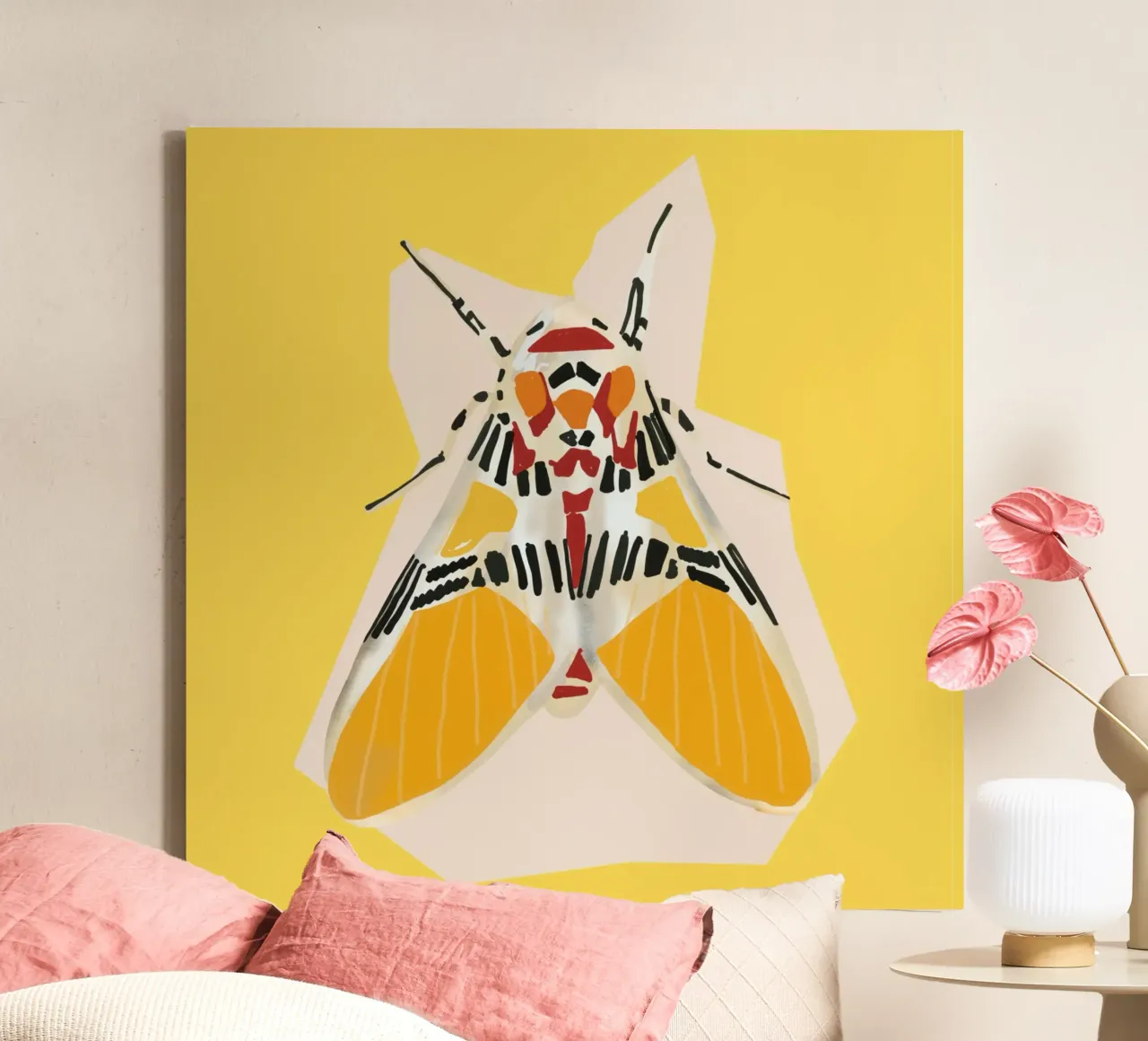Moth on Yellow canvas with Floater frame by LeaDArt