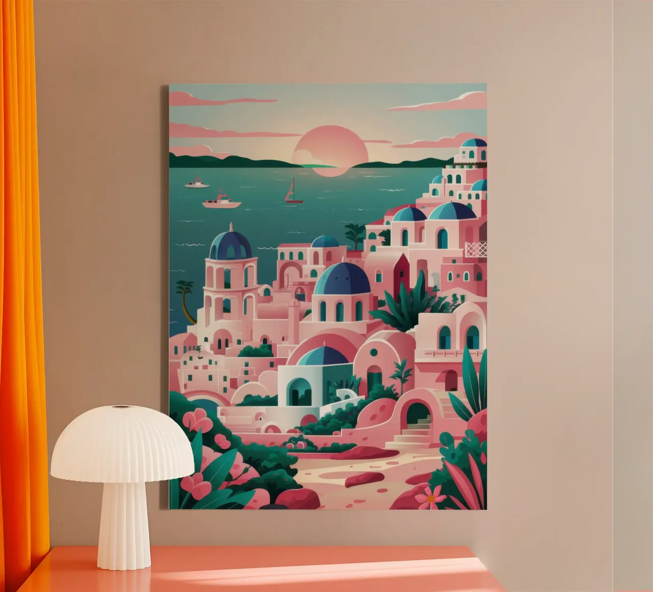 Santorini Sunset Dream toile avec Caisse américaine de Irish Strokes