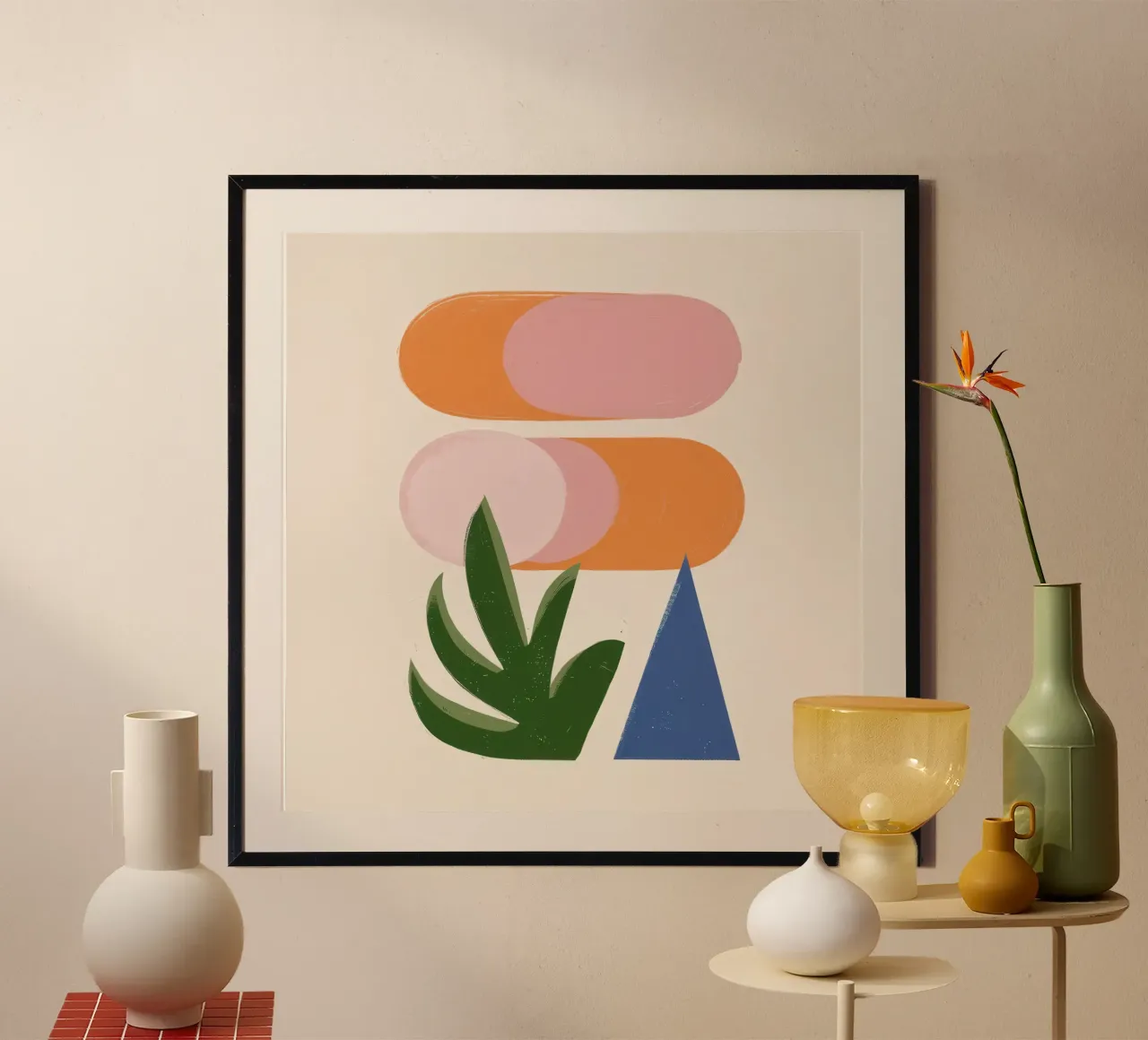Forme astratte di piante poster con telaio in legno da Irish Strokes