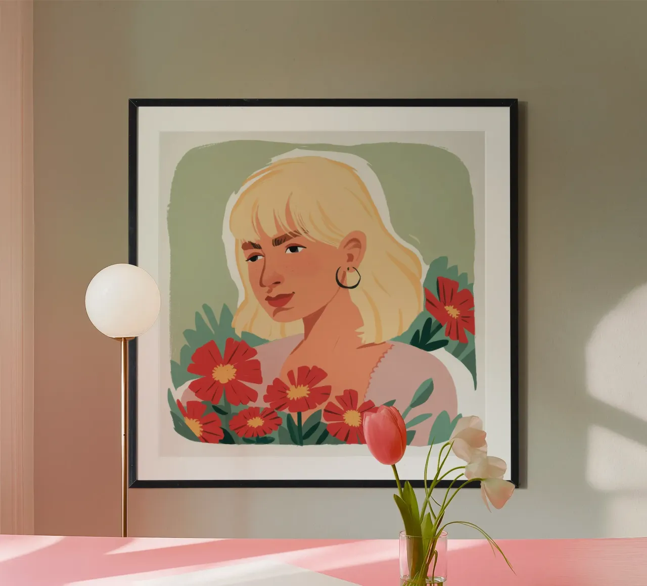 Biondo con papaveri poster con telaio in legno da Luna Aura
