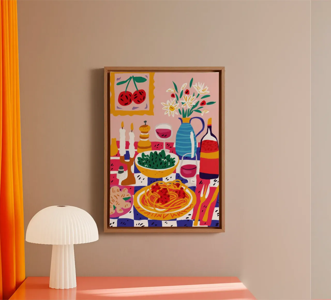 Een schilderachtig pastadiner canvas met Baklijst van Luna Aura