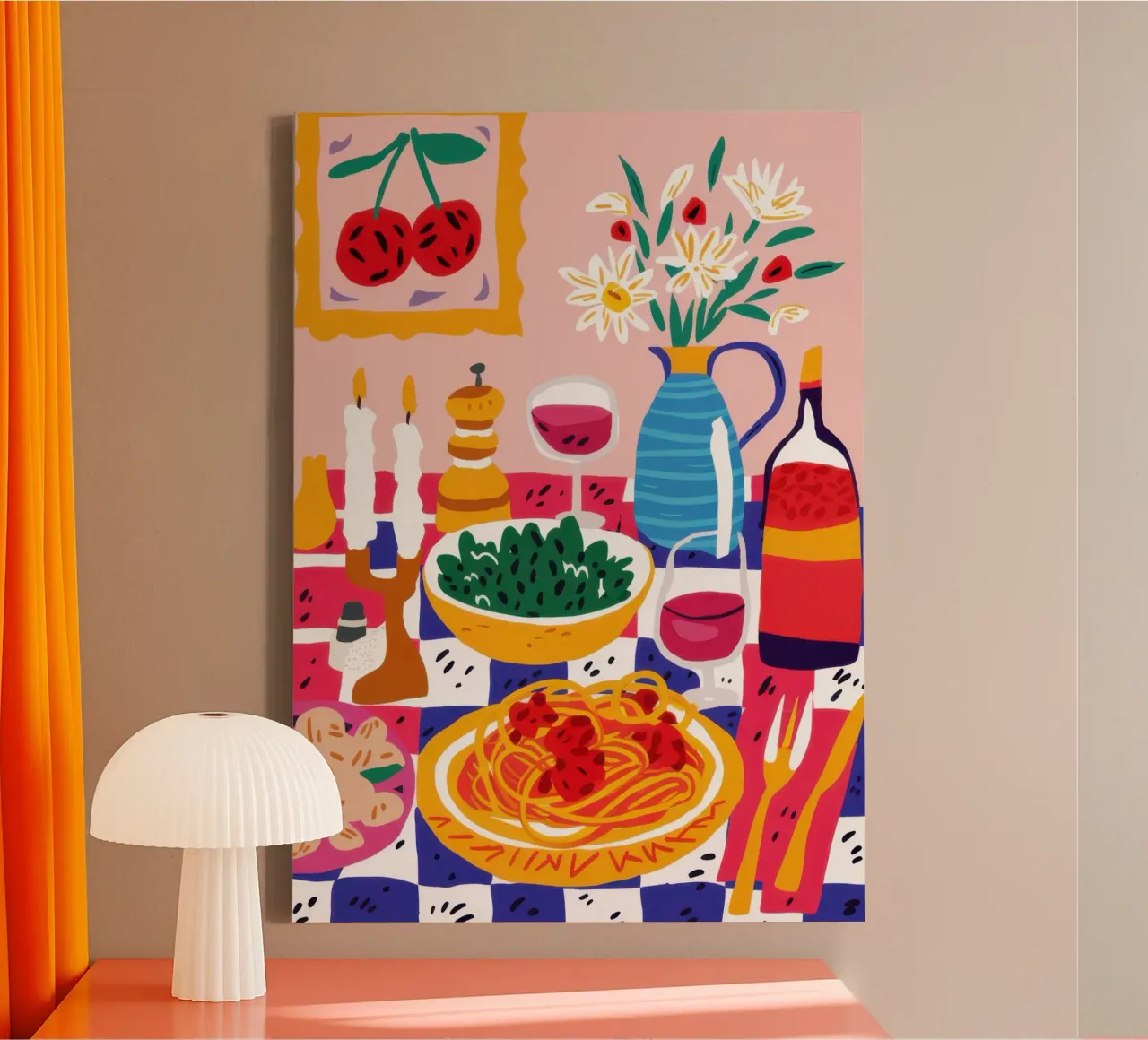 Een schilderachtig pastadiner canvas met Baklijst van Luna Aura