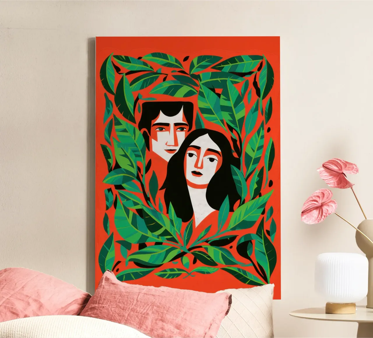 Der geheime Garten der Liebenden Leinwand mit Schattenfugenrahmen von Luna Aura