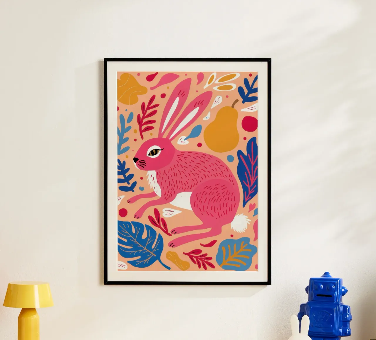 Il coniglio rosa poster con telaio in alluminio da Luna Aura