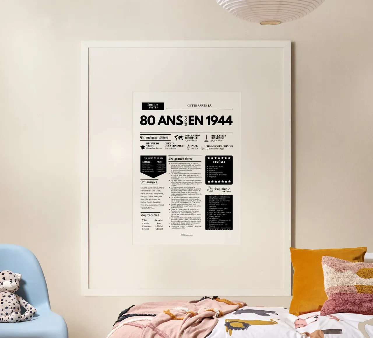 Dagboek van het jaar 80 jaar terug in 1944 poster met kunststof frame van fltmfrance