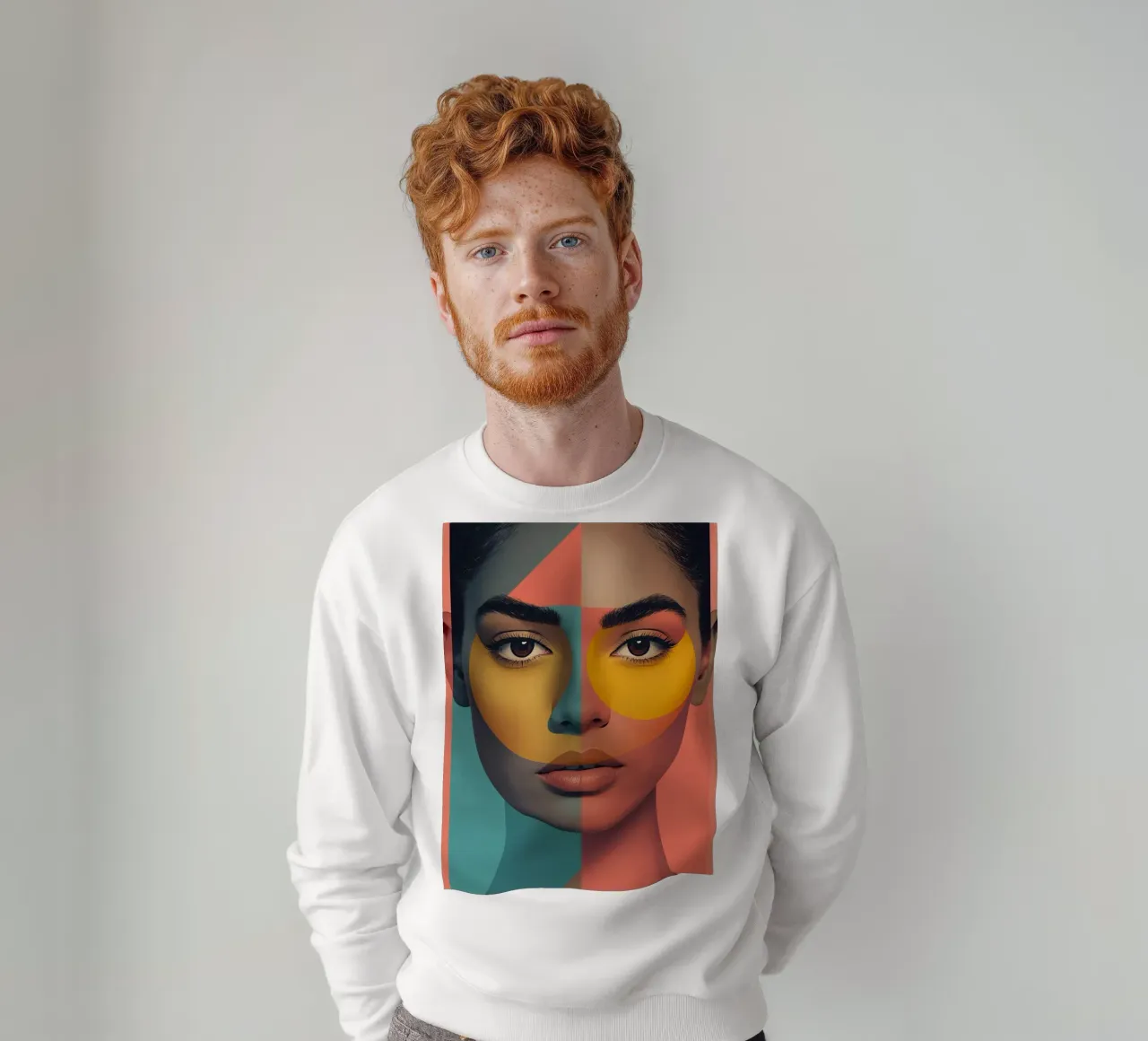 Woman's Face with Geometric Color Blocking art sweatshirt by DesignDoodle