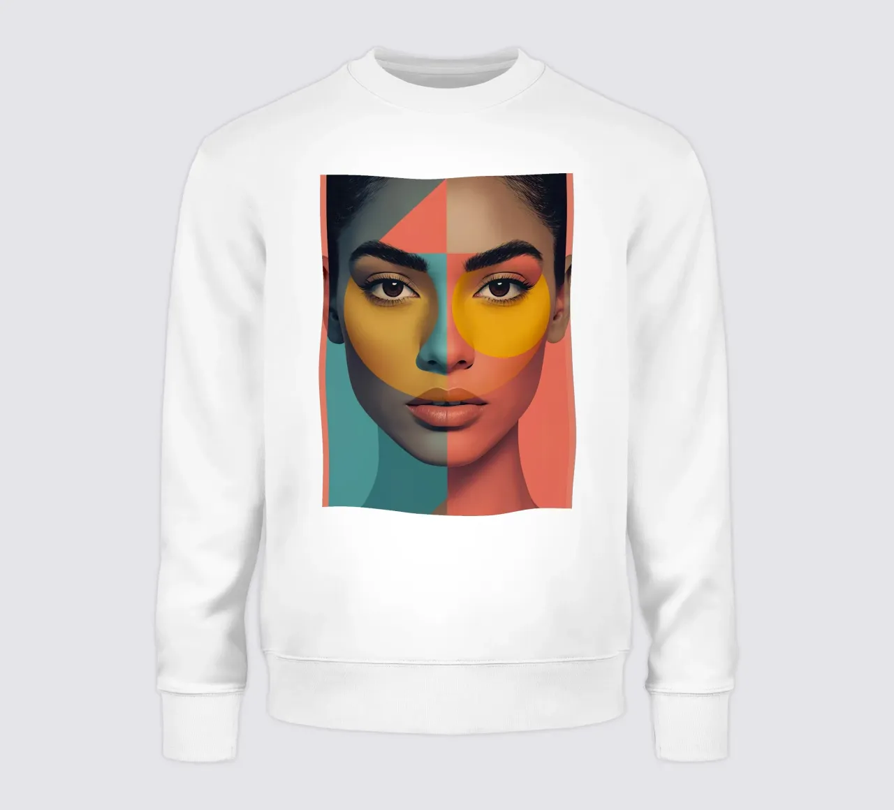 Woman's Face with Geometric Color Blocking art sweatshirt by DesignDoodle