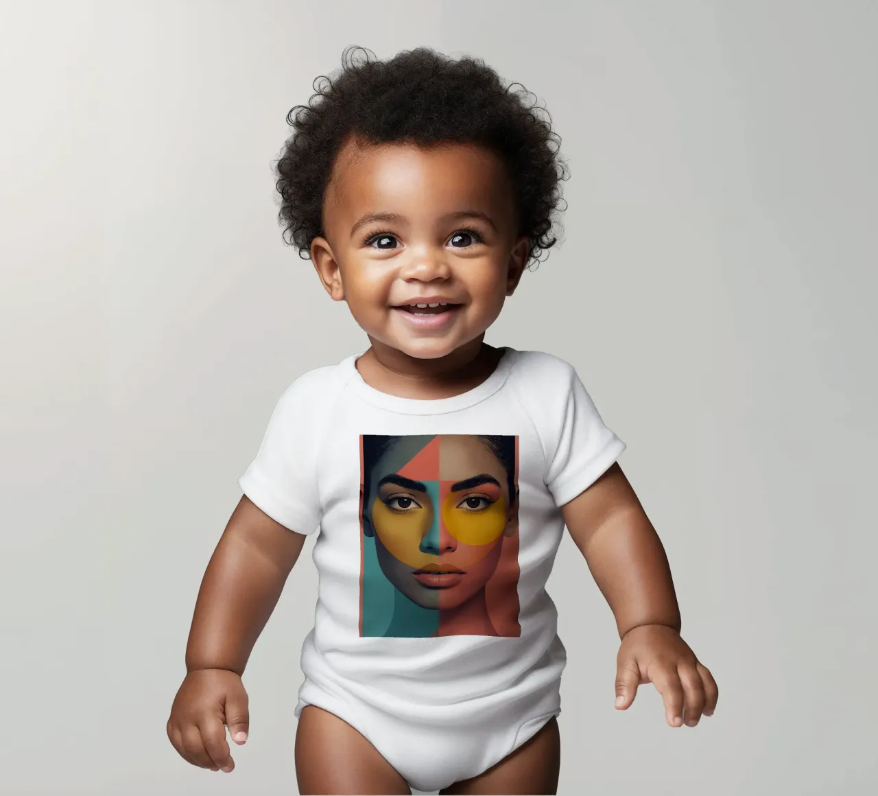 Woman's Face with Geometric Color Blocking art short-sleeve baby romper by DesignDoodle