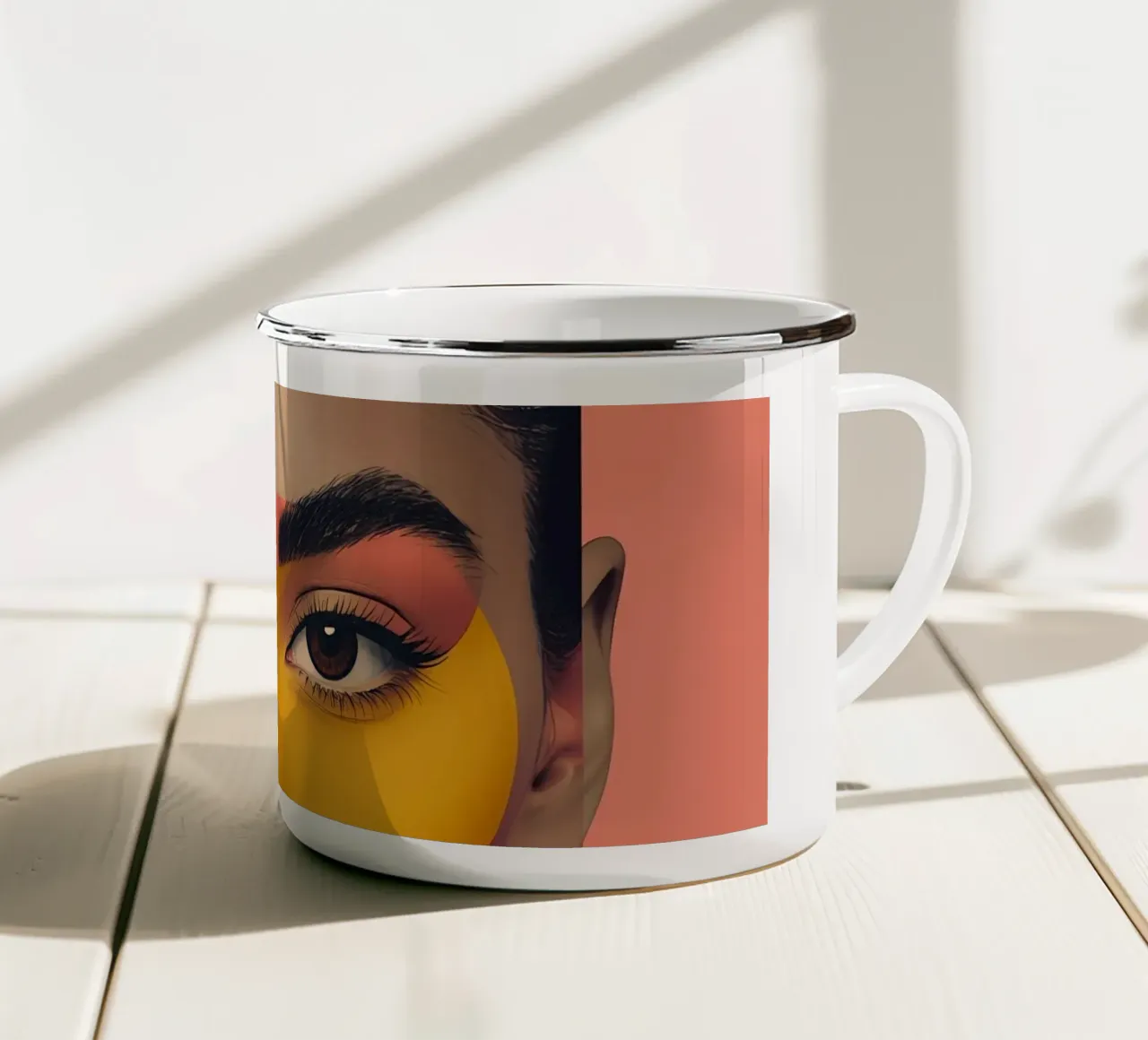 Woman's Face with Geometric Color Blocking art enamel mug by DesignDoodle