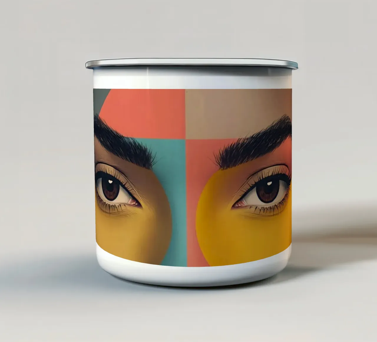Woman's Face with Geometric Color Blocking art enamel mug by DesignDoodle