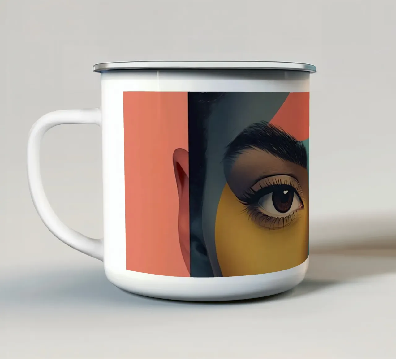 Woman's Face with Geometric Color Blocking art enamel mug by DesignDoodle