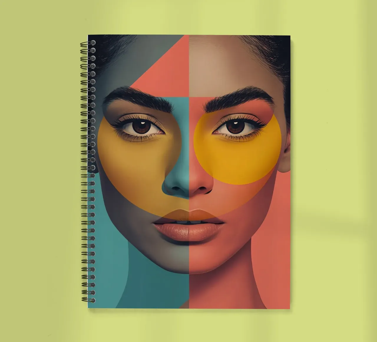 Woman's Face with Geometric Color Blocking art spiral notebook by DesignDoodle