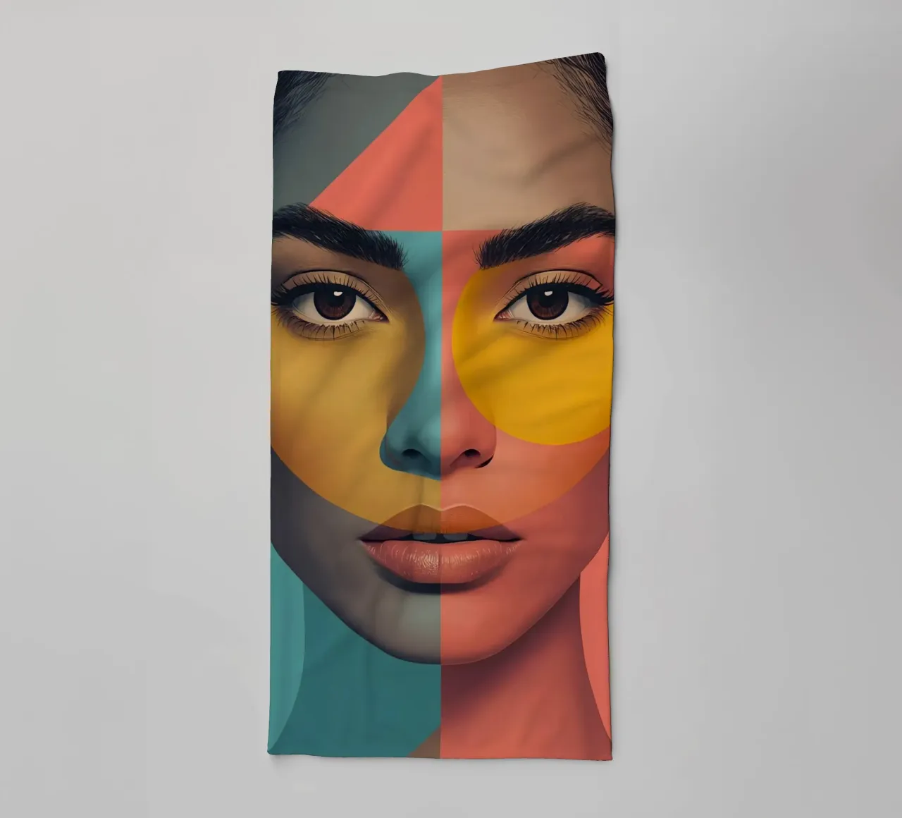Woman's Face with Geometric Color Blocking art towel by DesignDoodle