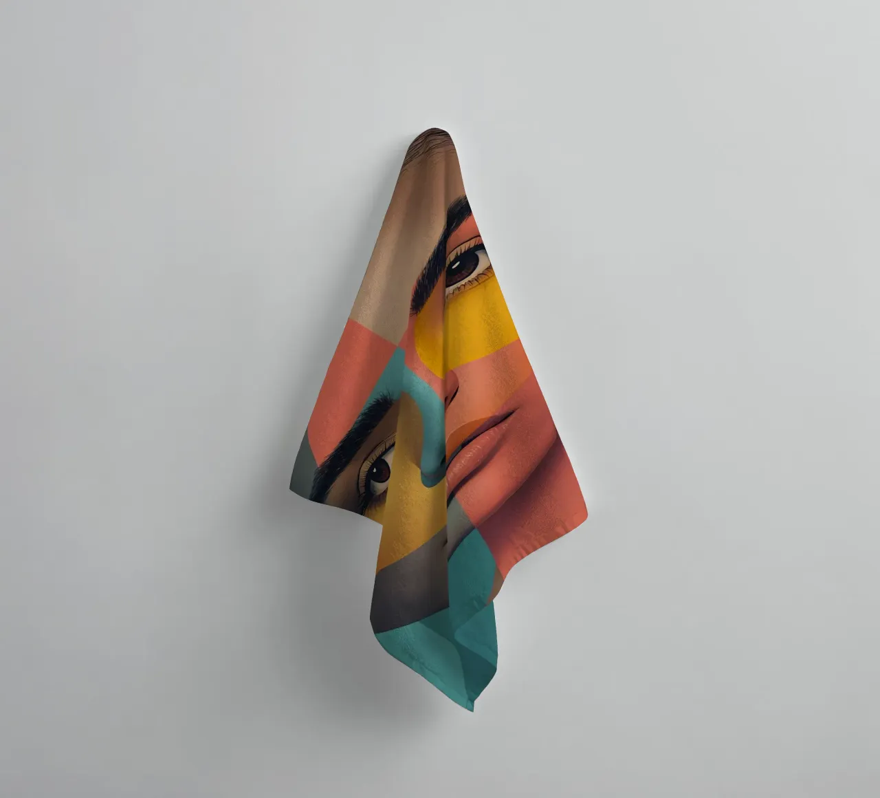 Woman's Face with Geometric Color Blocking art towel by DesignDoodle
