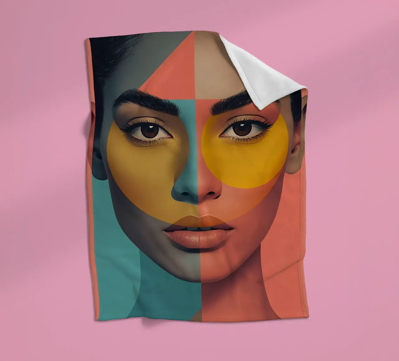 Woman's Face with Geometric Color Blocking art fleece blanket by DesignDoodle