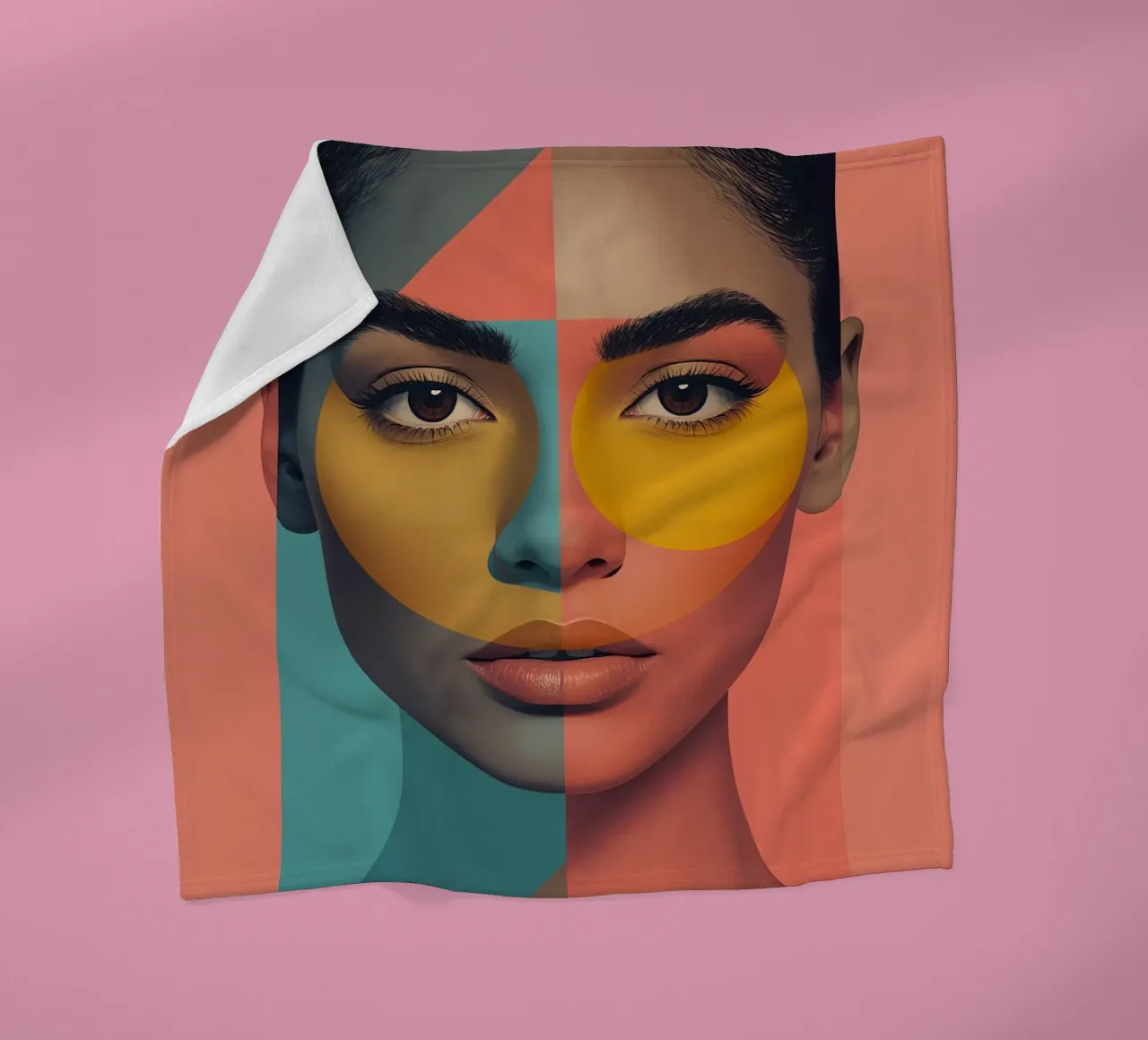 Woman's Face with Geometric Color Blocking art fleece blanket by DesignDoodle
