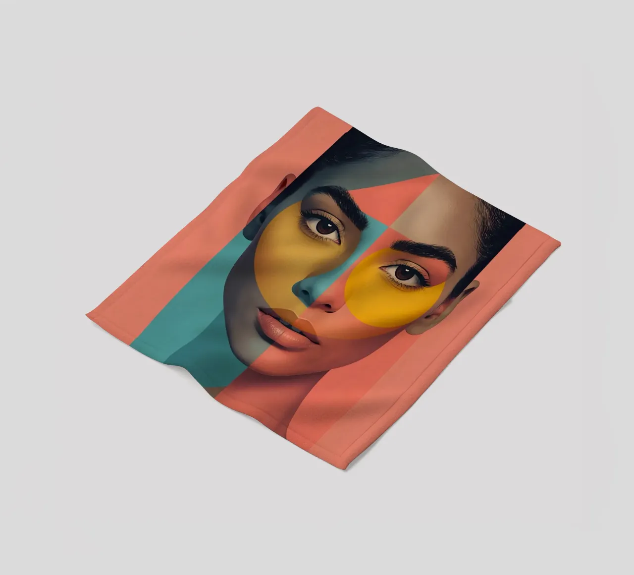 Woman's Face with Geometric Color Blocking art fleece blanket by DesignDoodle