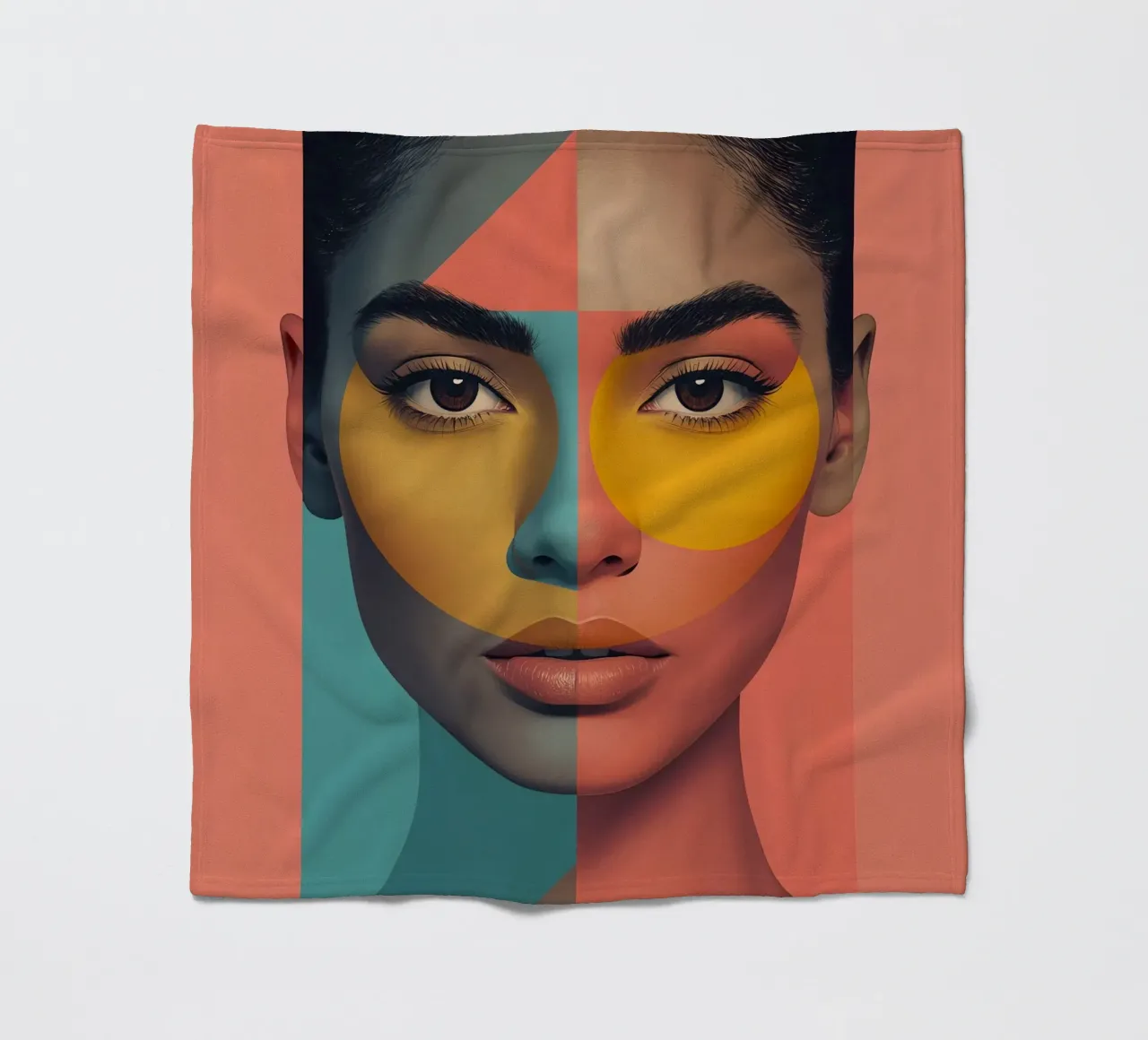 Woman's Face with Geometric Color Blocking art fleece blanket by DesignDoodle