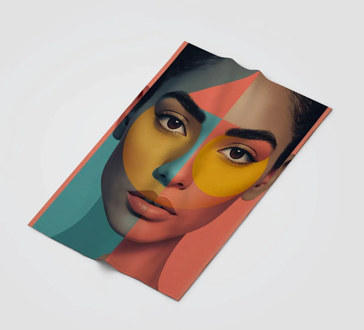 Woman's Face with Geometric Color Blocking art fleece blanket by DesignDoodle