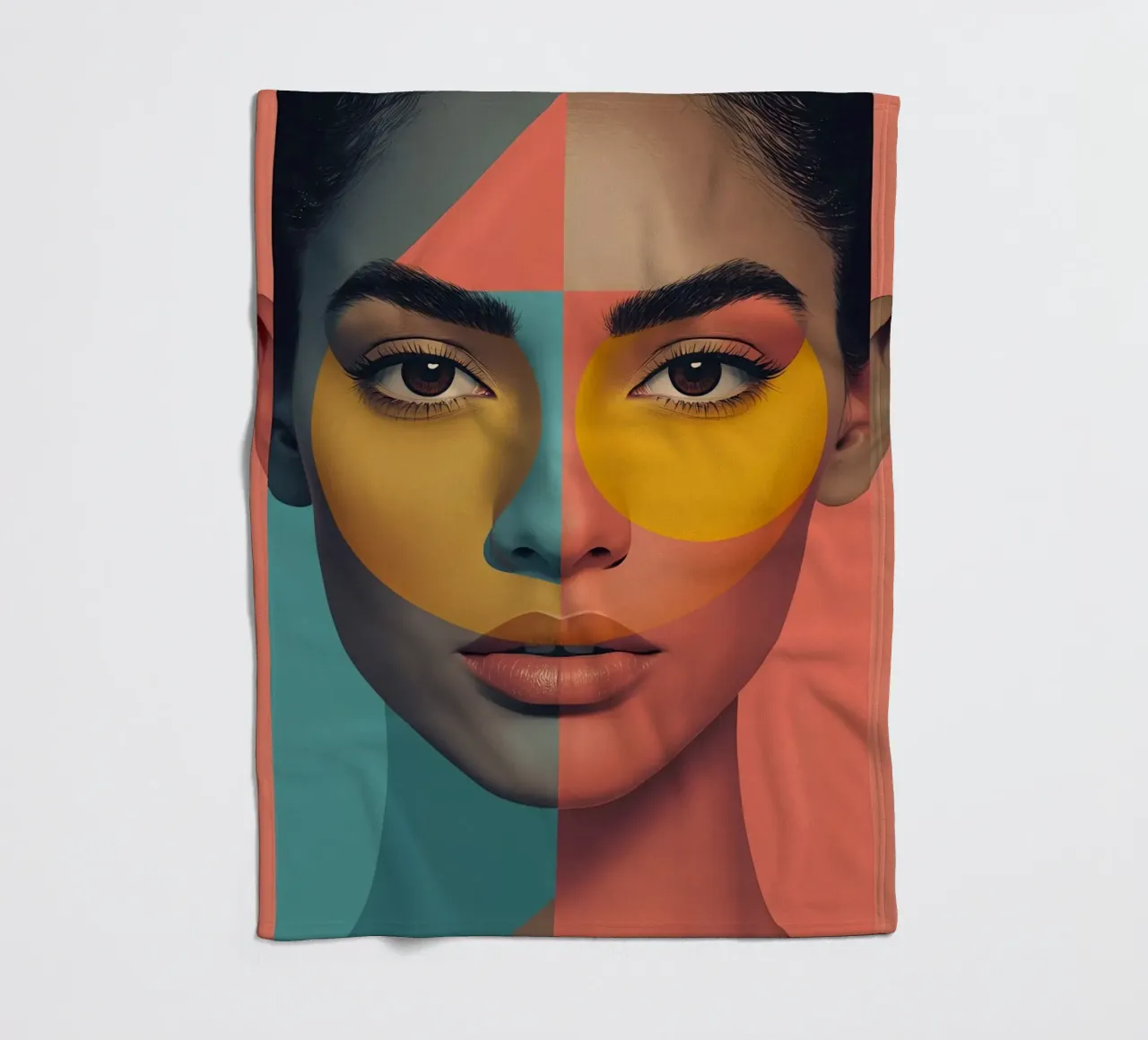 Woman's Face with Geometric Color Blocking art fleece blanket by DesignDoodle