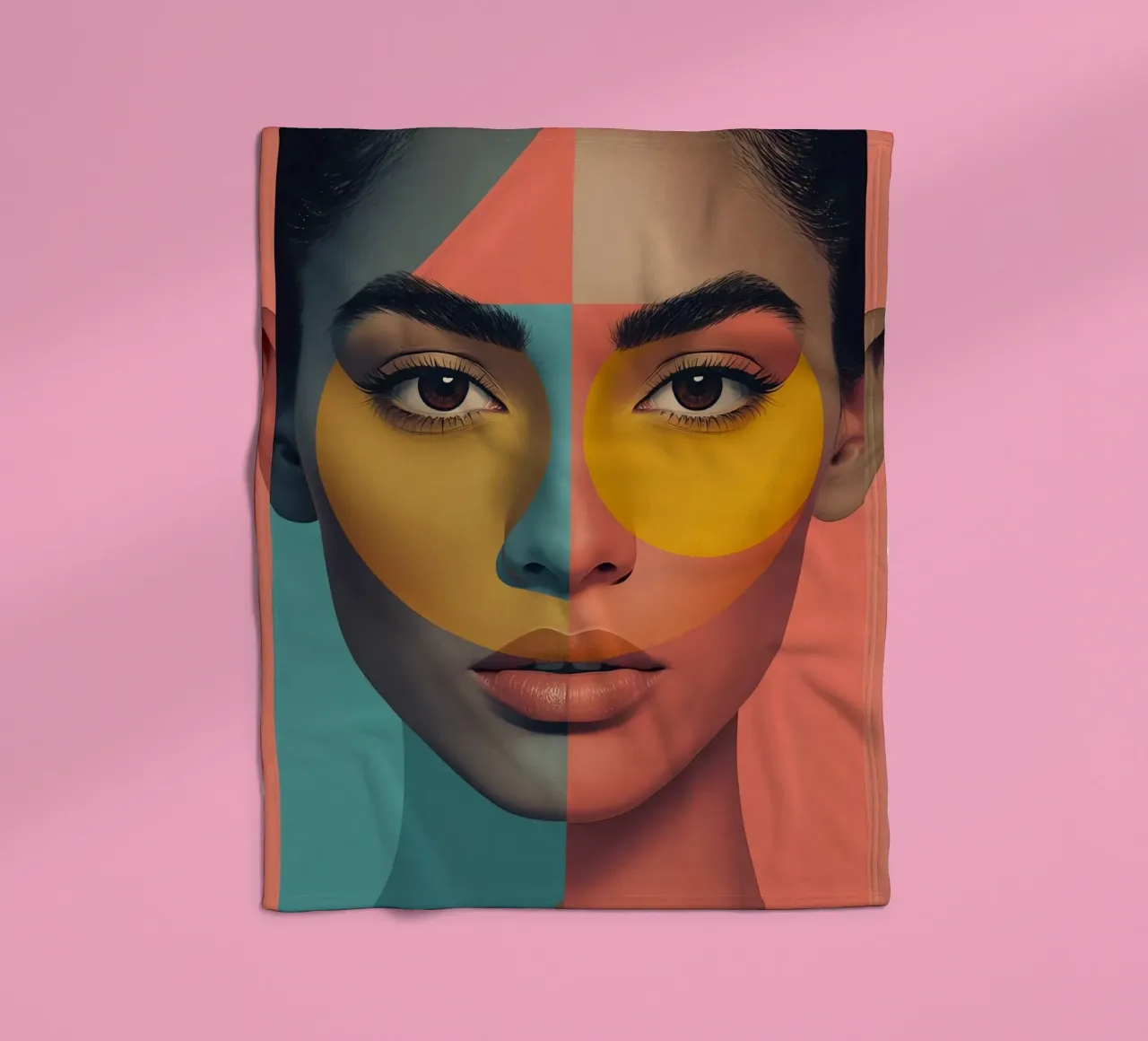 Woman's Face with Geometric Color Blocking art fleece blanket by DesignDoodle