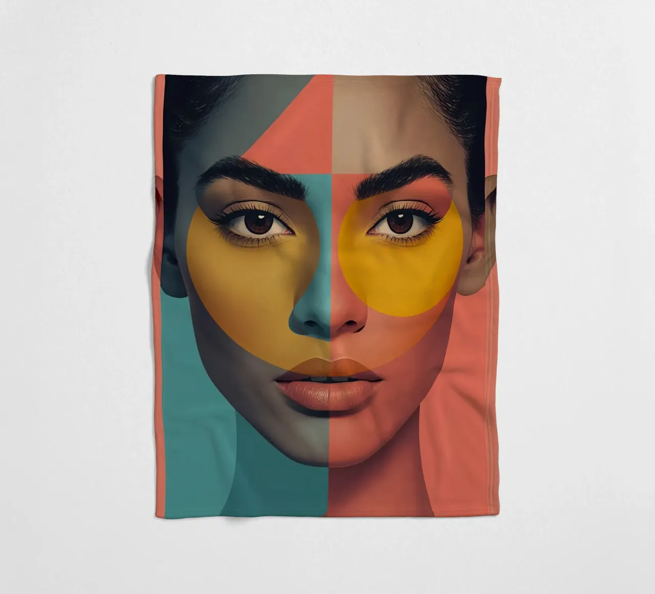 Woman's Face with Geometric Color Blocking art fleece blanket by DesignDoodle